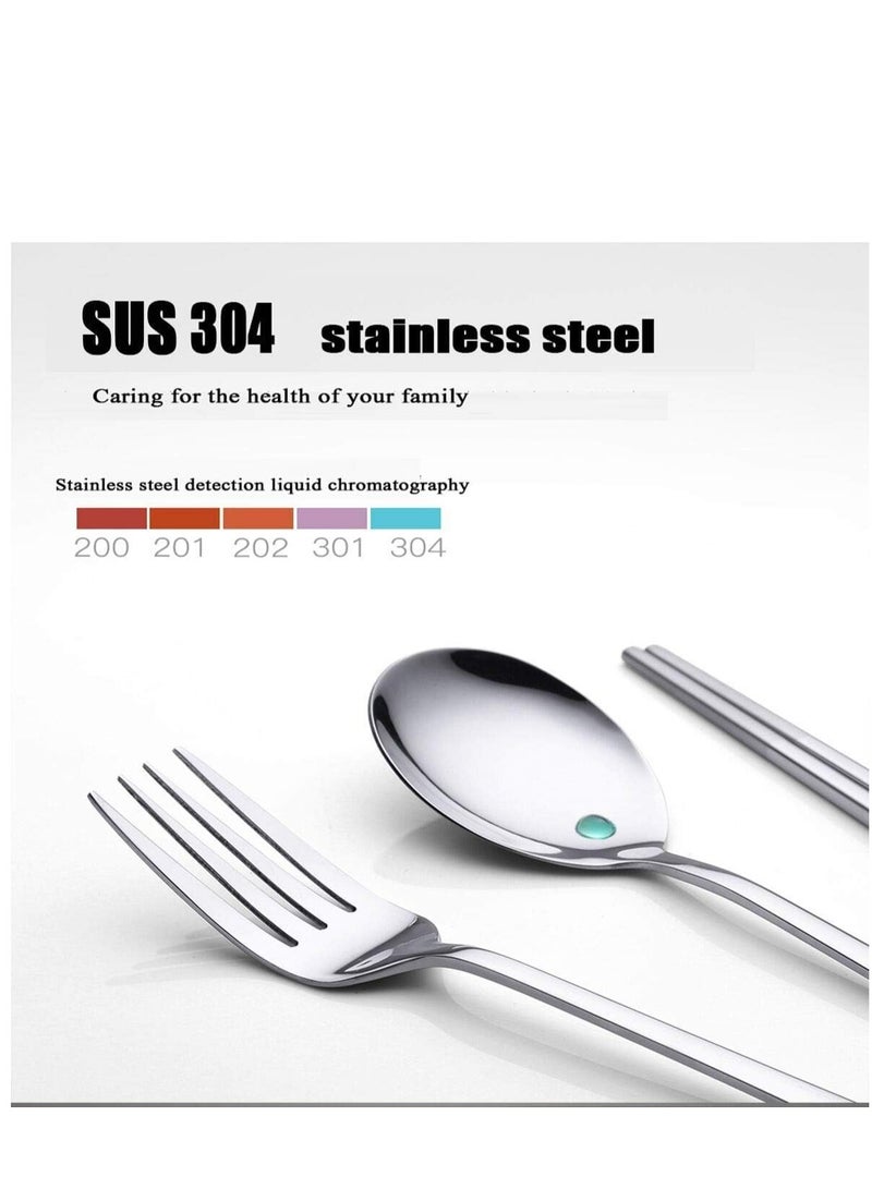 SYOSI Portable Travel Utensils, Reusable Cutlery Camping Utensil Set with Case Including Stainless Steel Knife Fork Spoon Chopsticks Cleaning Brush Straws 8pcs - Image 4