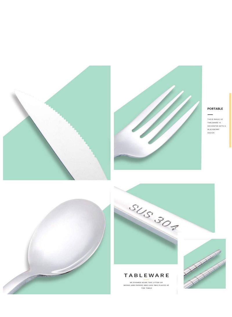 SYOSI Portable Travel Utensils, Reusable Cutlery Camping Utensil Set with Case Including Stainless Steel Knife Fork Spoon Chopsticks Cleaning Brush Straws 8pcs - Image 5