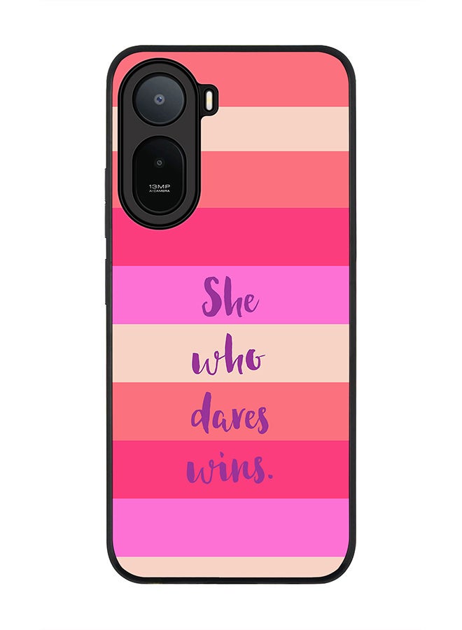 Stylizedd Rugged Case for Xiaomi Redmi A7 Pro 4G / Poco C81 / Poco C81 Pro / Poco C85x 5G- Slim Fit Hybrid Rubber Cover She who dares wins