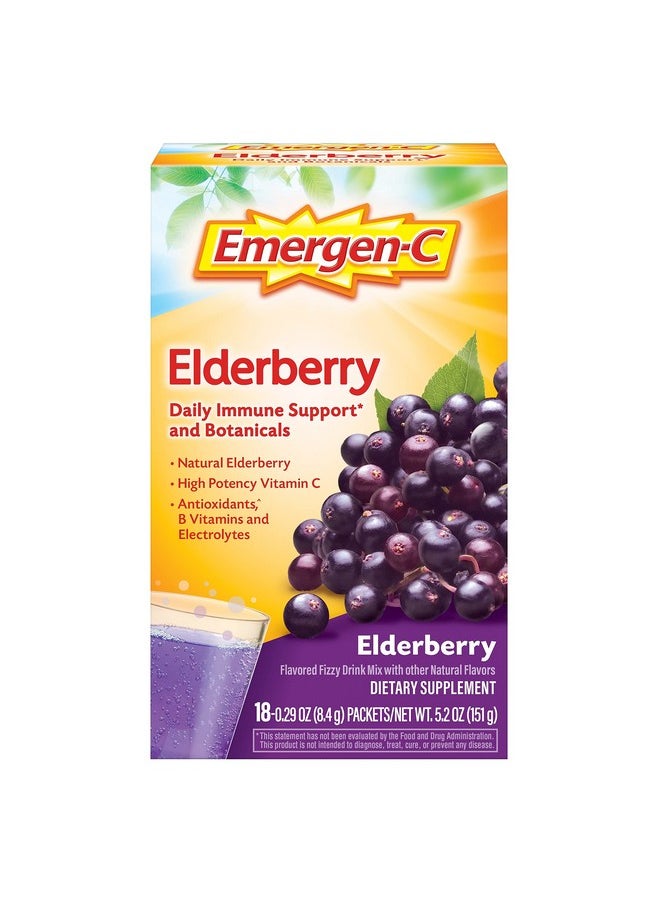Emergen-C Elderberry Fizzy Drink Mix Elderberry Immune Support Natural Flavors With High Potency Vitamin C 18 Count  - Image 2