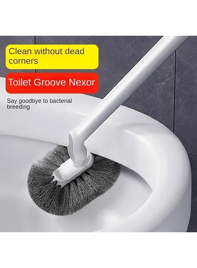 Gray Ergonomic Toilet Brush C Type Head Long Handle Deep Groove Cleaning Multi Use Reusable Portable - Image 1