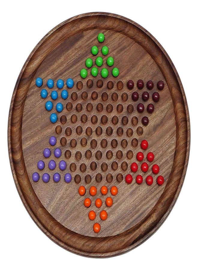 Toolart Chinese Checkers Game Set with 12-inch Wooden Board and Traditional Pegs - Image 1