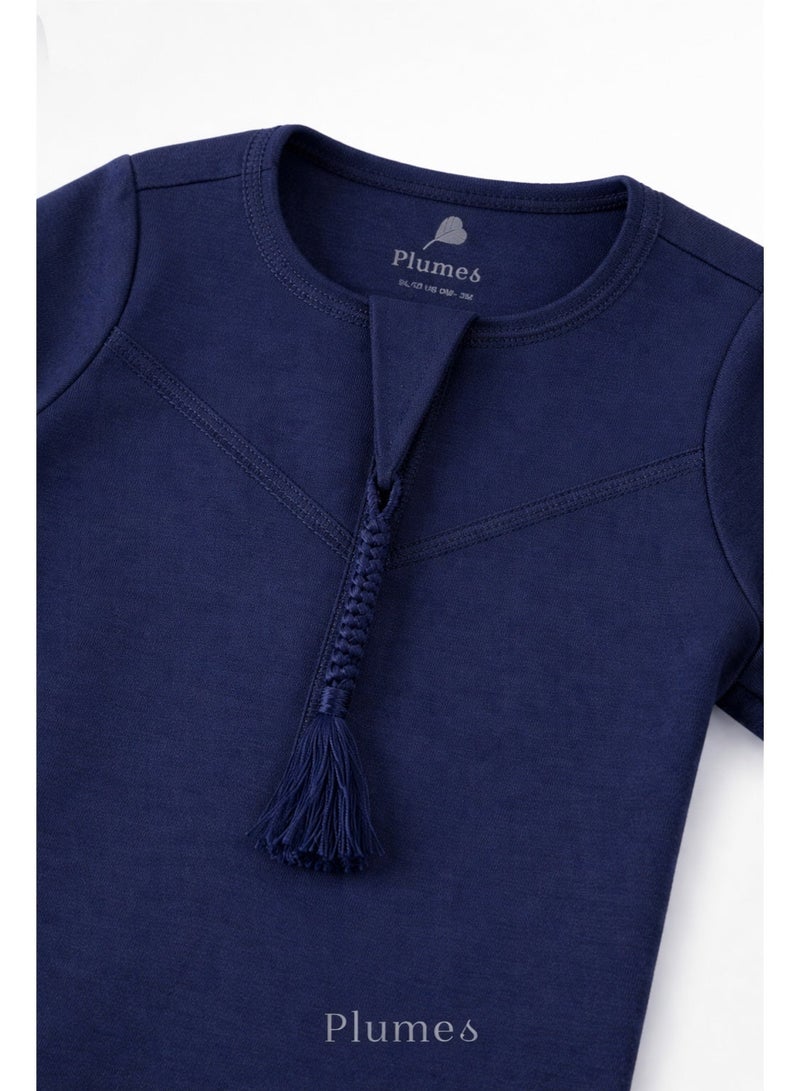 Plumes Navy Blue Emirati kandura baby gift set, Baby thobe kandura - Image 2