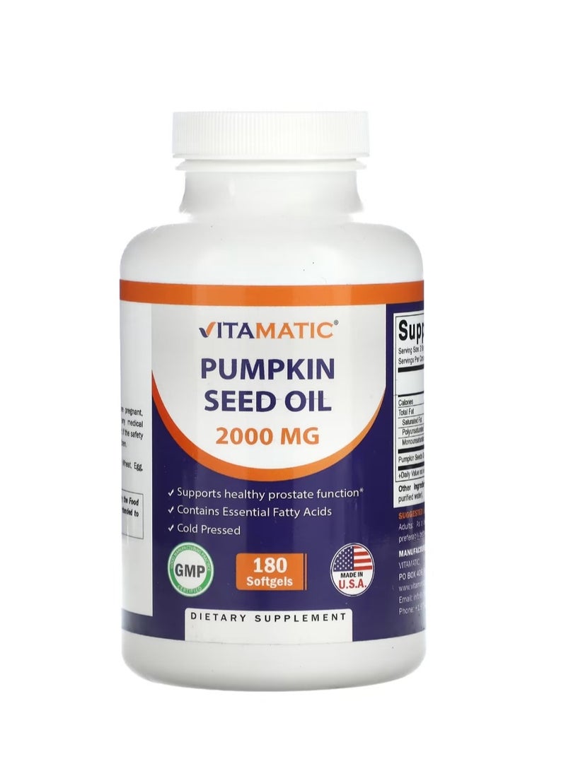 Vitamatic Pumpkin Seed Oil 2000 mg 180 Softgels (1000 mg per Softgel) - Image 1