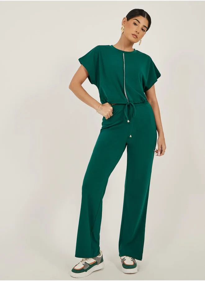 ستايلي Solid Crop Top and Wide Leg Pants Co-Ords