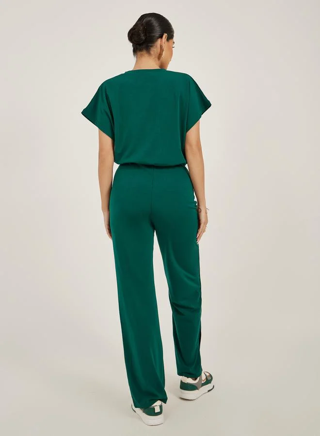 Styli Solid Crop Top and Wide Leg Pants Co-Ords