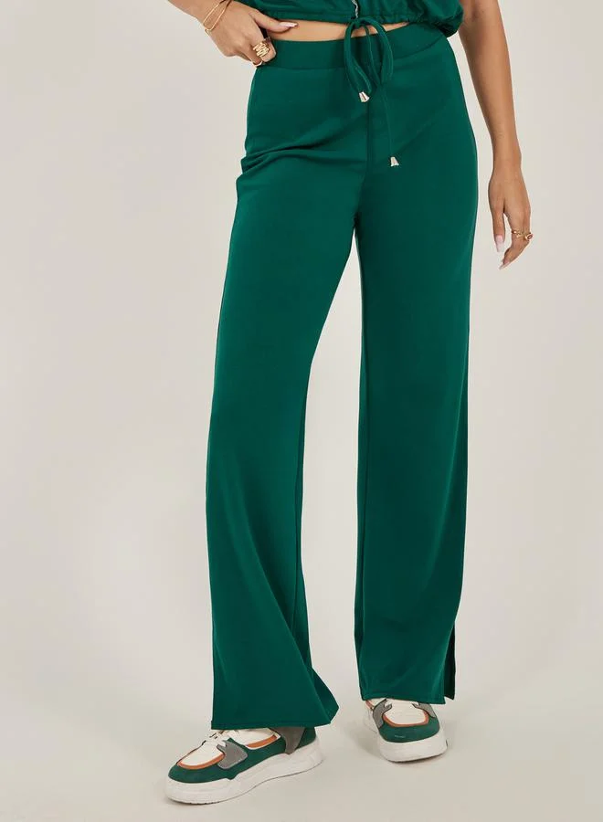 Styli Solid Crop Top and Wide Leg Pants Co-Ords