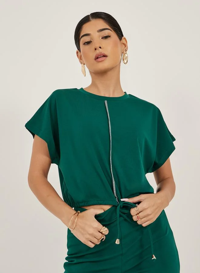 Styli Solid Crop Top and Wide Leg Pants Co-Ords