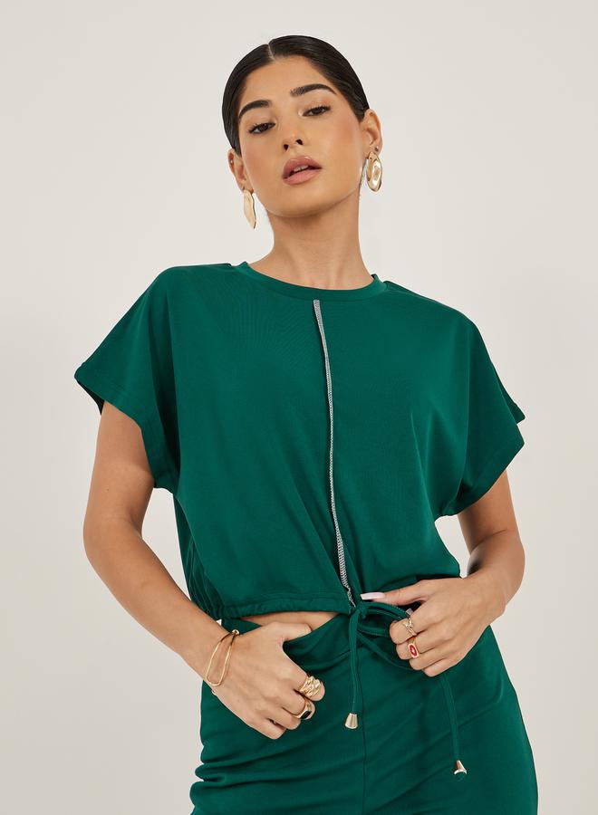 Styli Solid Crop Top and Wide Leg Pants Co-Ords - Image 3