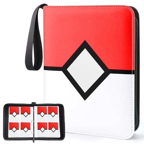 HOHOM Trading Card Binder 4Pockets Card Binder Fits 400 Cards with 50 Removable Sleeves Card Folder for MTG TCG Game Cards Sports CardsRed - Image 1