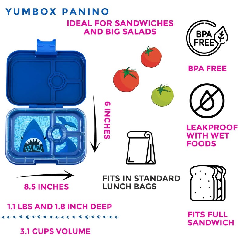 Yumbox صندوق غداء يامبوكس تاباس مقاوم للتسرب، صندوق غداء للنساء والمراهقين والأطفال، حجم كبير، صينية بأربعة أقسام مع قسم كبير للسندويشات والسلطات بالإضافة إلى الجوانب ووعاء الغمس (كابري بينك - قوس قزح) - Image 2
