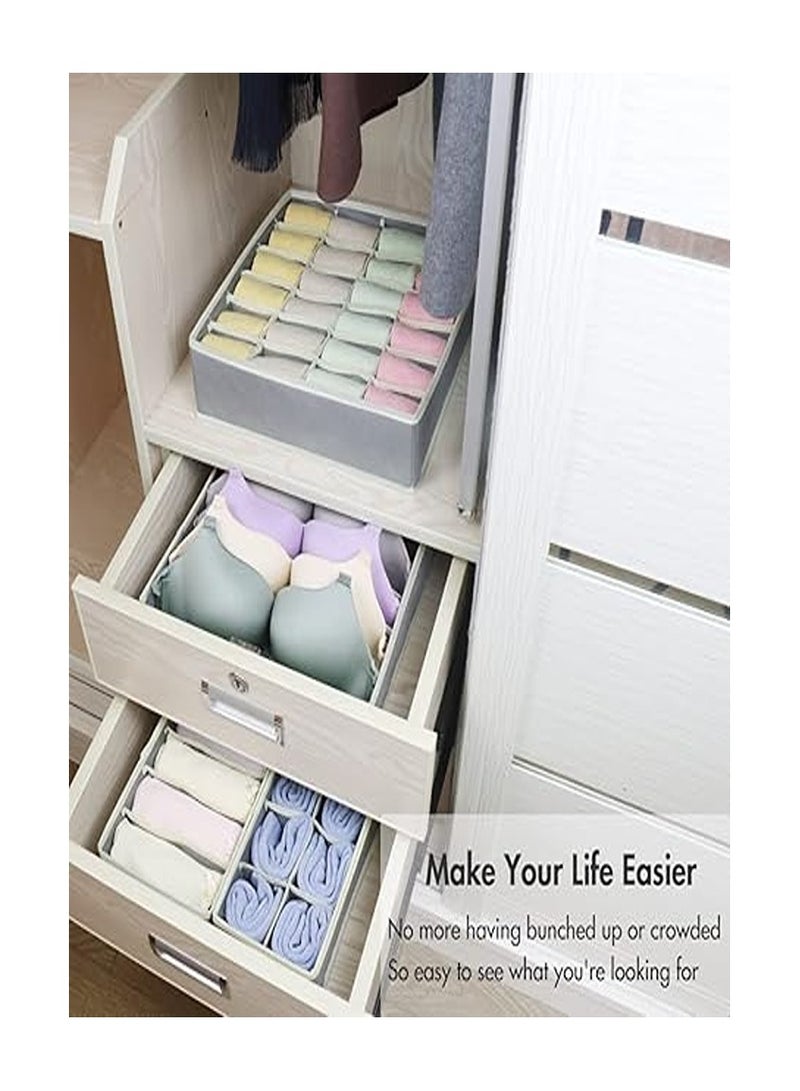 4 Pack Foldable Underwear and Bras Drawer Organizers, Fabric Closet Dresser Drawers Organizers Dividers, Clothing Storage Organizers Box for Lingerie, Panties, Socks, Briefs,Ties, Gray