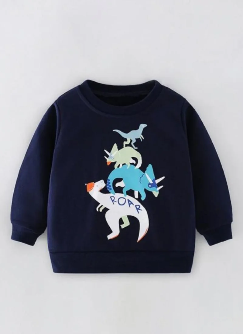 YUNIQEE Navy Blue Graphic Printed Round Neck T-shirt