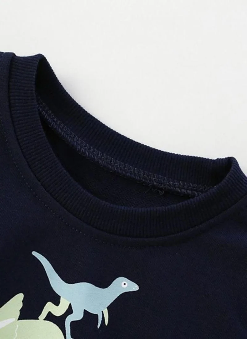YUNIQEE Navy Blue Graphic Printed Round Neck T-shirt