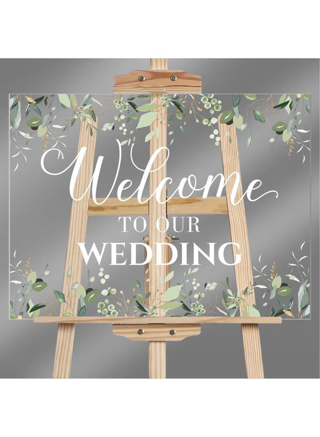 Seeloowy Welcome Wedding Sign - 24 x 18 Inch Acrylic Greenery Eucalyptus Sign for Wedding Reception, Ceremony, Lawn, Indoor - Image 1