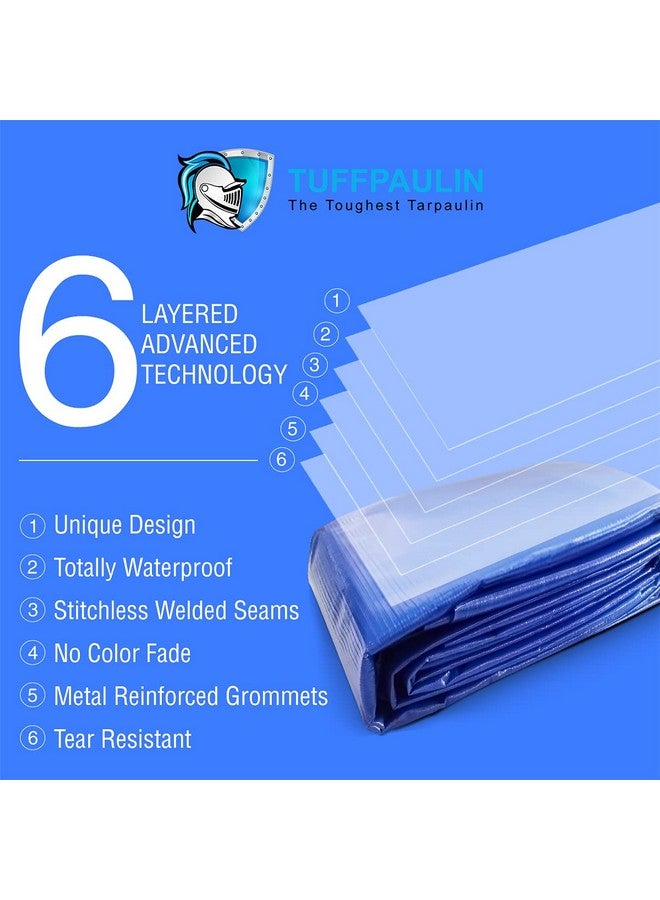 TUFFPAULIN Plastic 12Ft X 12Ft 120 Gsm Blue Tarpaulin Tirpal Tadpatri Tharpai Thadika, Extra Strong, Reinforced Eyelets, Uv Resistant, 100% Waterproof Virgin, 6 Layer Mlcl 3D Rib Technology-1 No. - Image 4
