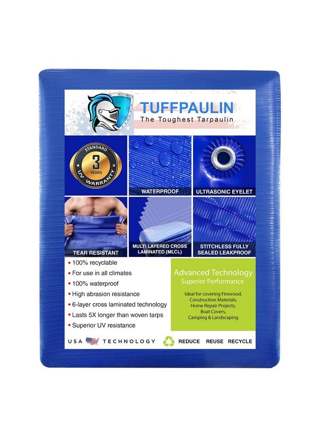 TUFFPAULIN Plastic 12Ft X 12Ft 120 Gsm Blue Tarpaulin Tirpal Tadpatri Tharpai Thadika, Extra Strong, Reinforced Eyelets, Uv Resistant, 100% Waterproof Virgin, 6 Layer Mlcl 3D Rib Technology-1 No. - Image 2