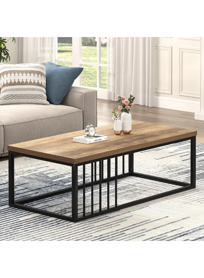 SULSHA Modern Minimalist Coffee Table, Large Rectangular Side Table, Coffee Table, Wooden Effect Tabletop, Sturdy Metal Legs, Suitable for Living Room Furniture - Image 1