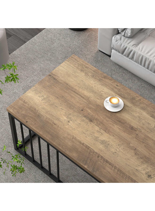 SULSHA Modern Minimalist Coffee Table, Large Rectangular Side Table, Coffee Table, Wooden Effect Tabletop, Sturdy Metal Legs, Suitable for Living Room Furniture - Image 2