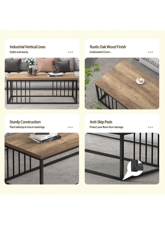 SULSHA Modern Minimalist Coffee Table, Large Rectangular Side Table, Coffee Table, Wooden Effect Tabletop, Sturdy Metal Legs, Suitable for Living Room Furniture - Image 4