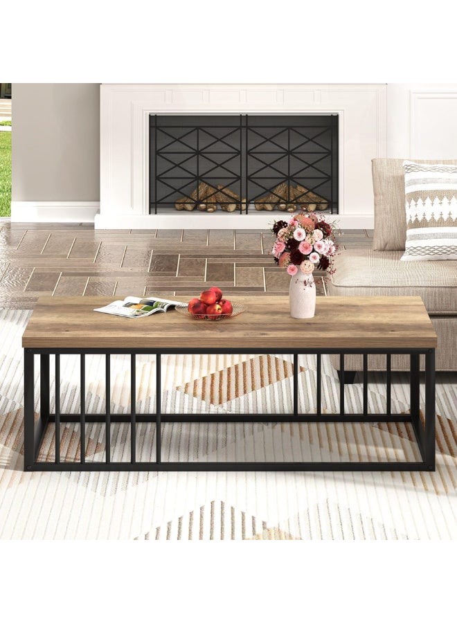 SULSHA Modern Minimalist Coffee Table, Large Rectangular Side Table, Coffee Table, Wooden Effect Tabletop, Sturdy Metal Legs, Suitable for Living Room Furniture - Image 3