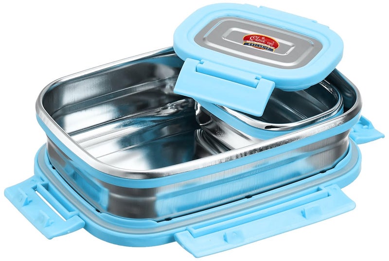 Classic Steels Satinless Steel Rectangle Lunch Box 650 ml + 140 ml Leak Proof Air Tight Lunch Box Blue - Image 2
