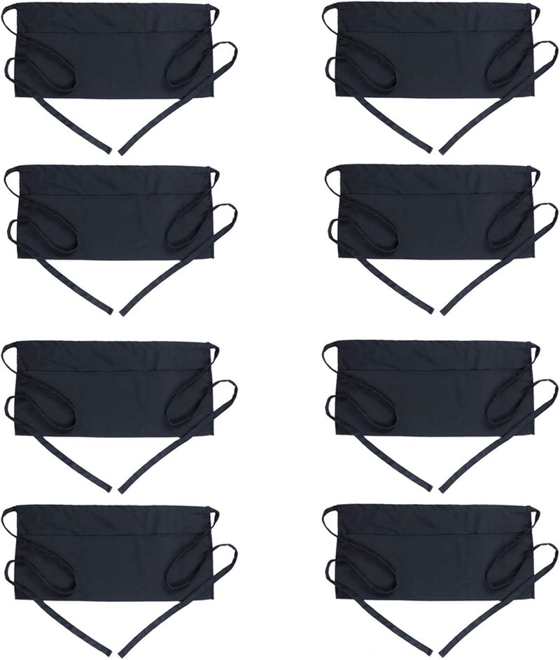BOHARERS Waist Apron with 3 Pockets - Black Waitress Waiter Server Short Aprons - Image 1