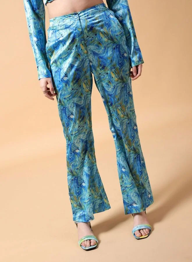 Freehand  Women Regular Fit Marble Long Sleeve Mid Rise Shirt and Pant Co-Ords Set  | Best Price UAE