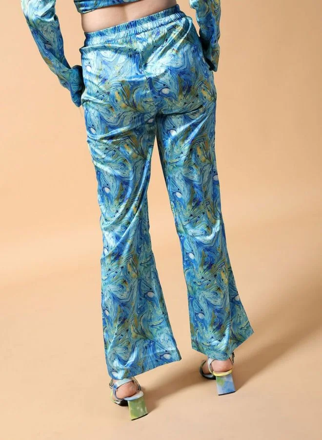 Freehand  Women Regular Fit Marble Long Sleeve Mid Rise Shirt and Pant Co-Ords Set  | Best Price UAE