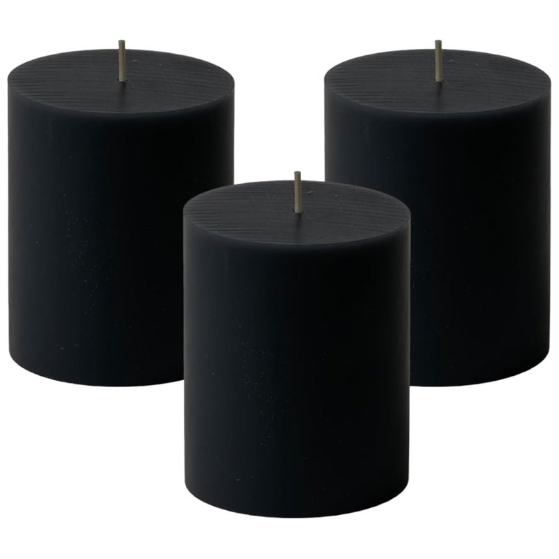 Mister Candle Dripless Unscented Pillar Candles, Set of 3 Hand Poured Solid Color Non-Scented Candles for Home Decor, Premium Wax, 60 Hr Burn Time - 3x4 Inch, Black - Image 1