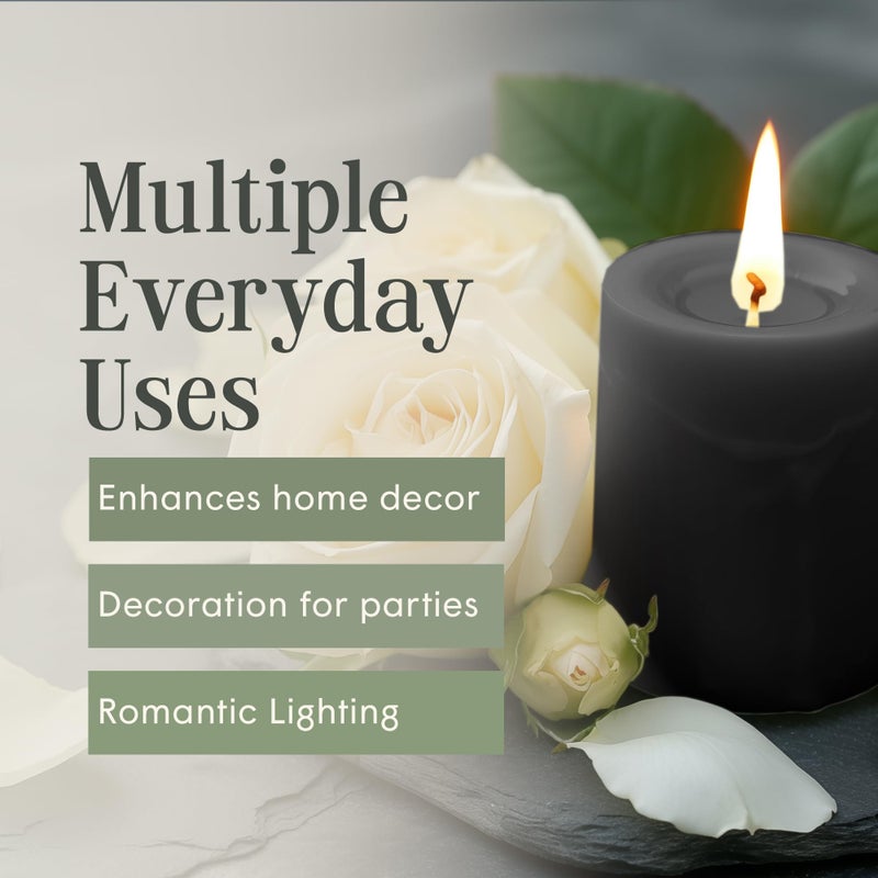 Mister Candle Dripless Unscented Pillar Candles, Set of 3 Hand Poured Solid Color Non-Scented Candles for Home Decor, Premium Wax, 60 Hr Burn Time - 3x4 Inch, Black - Image 5