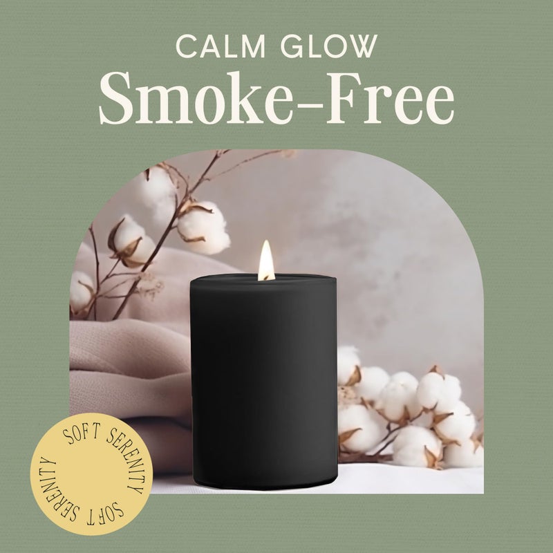 Mister Candle Dripless Unscented Pillar Candles, Set of 3 Hand Poured Solid Color Non-Scented Candles for Home Decor, Premium Wax, 60 Hr Burn Time - 3x4 Inch, Black - Image 4