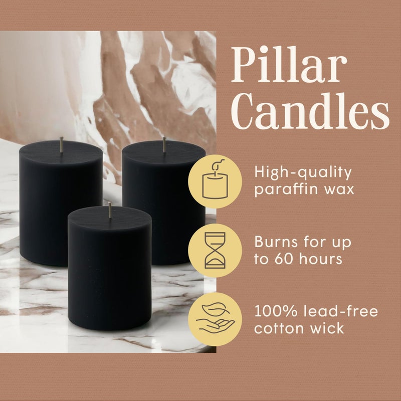 Mister Candle Dripless Unscented Pillar Candles, Set of 3 Hand Poured Solid Color Non-Scented Candles for Home Decor, Premium Wax, 60 Hr Burn Time - 3x4 Inch, Black - Image 3