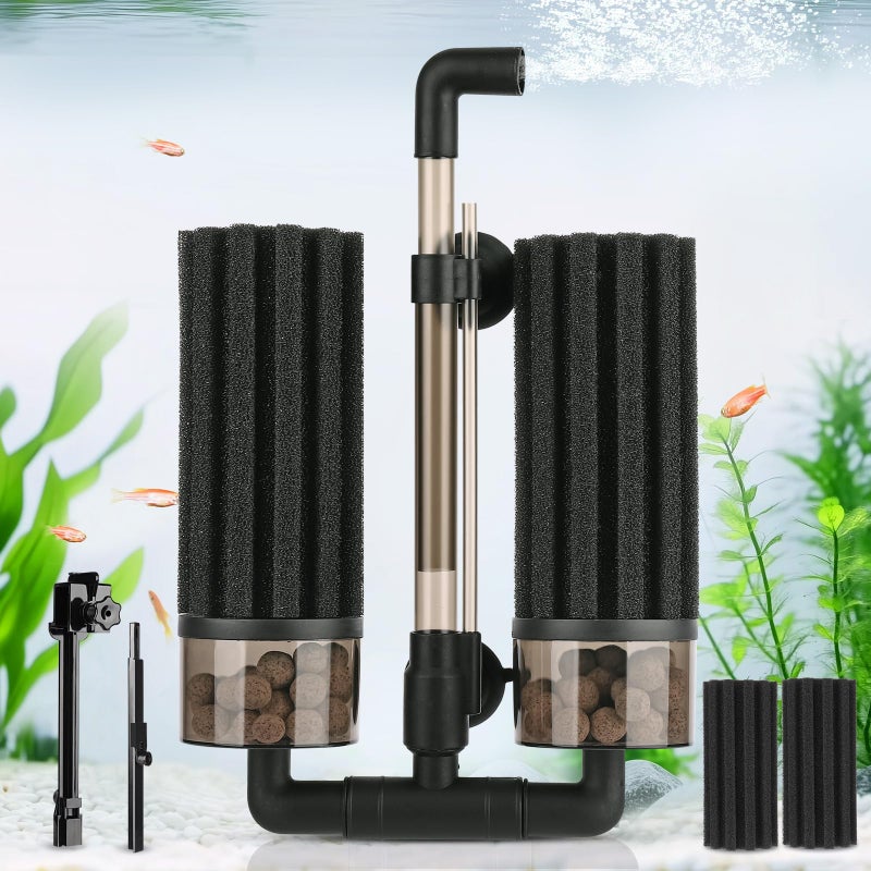 hygger Aquarium Double Sponge Filter Upgraded Sponge Filter with Larger Filtration Area Come with Extendable Clip 2 Spare Biochemical Sponges Bioceramic Balls for Freshwater Saltwater Tank M - Image 2