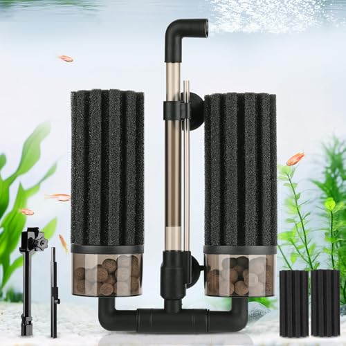 hygger Aquarium Double Sponge Filter Upgraded Sponge Filter with Larger Filtration Area Come with Extendable Clip 2 Spare Biochemical Sponges Bioceramic Balls for Freshwater Saltwater Tank M - Image 1