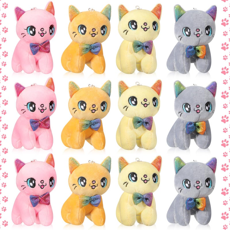 Chalyna 12 Pcs Cute Stuffed Animal Toy 4 Inch Mini Plush Mermaid Tiger Turtle Puppy Pig Alpaca Cat Ornaments Stuffed Doll Keychain Handbag Pendant for Birthday Party Favors DIY Home DecorCat Style - Image 3