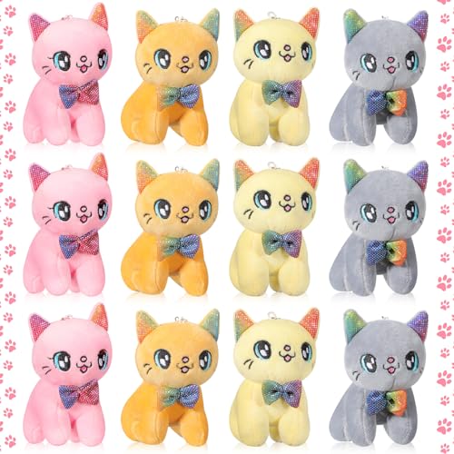Chalyna 12 Pcs Cute Stuffed Animal Toy 4 Inch Mini Plush Mermaid Tiger Turtle Puppy Pig Alpaca Cat Ornaments Stuffed Doll Keychain Handbag Pendant for Birthday Party Favors DIY Home DecorCat Style - Image 1