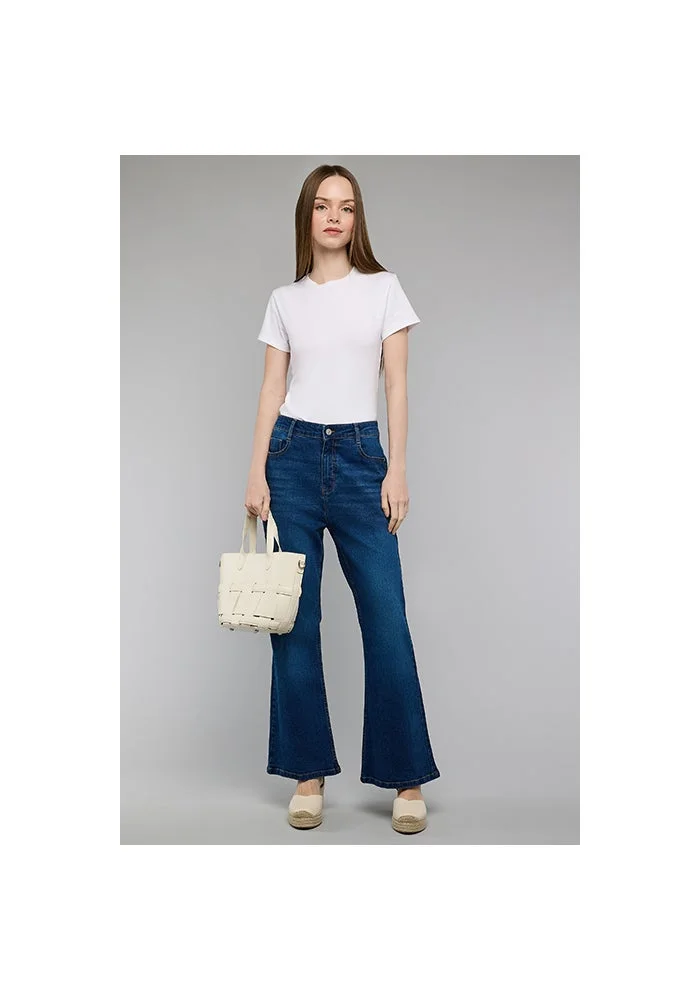 R&b Washed Flared Jeans with Button Closure