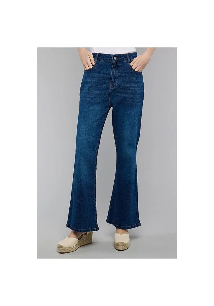 R&b Washed Flared Jeans with Button Closure