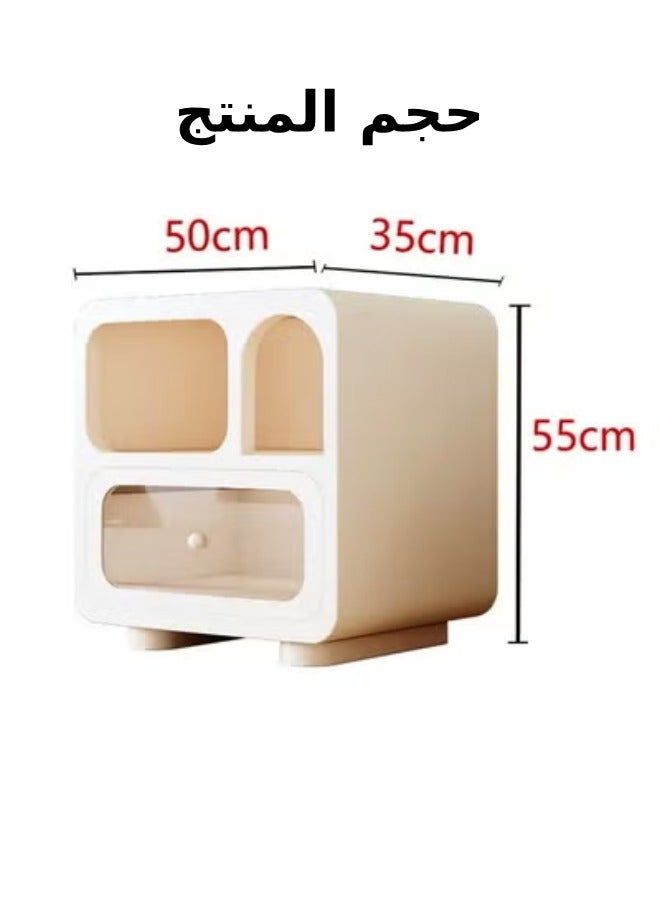 C&C Home Multipurpose Use Rounded Corner Nightstand Creative Bedside Table Smooth Handle Design Side Table with Transparent Glass Front Drawer and Display Shelf for Living Room Bedroom 50x35x55 cm (Fully Assembled) - Image 4