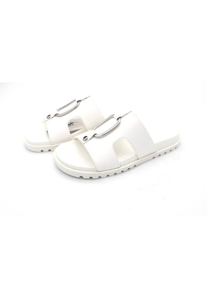 U.S. Polo Assn. WHITE US Polo Men’s White Slide Sandals – Casual Slip‑On Slides with Metal Accent for Home & Outdoors for Men | Best Price UAE