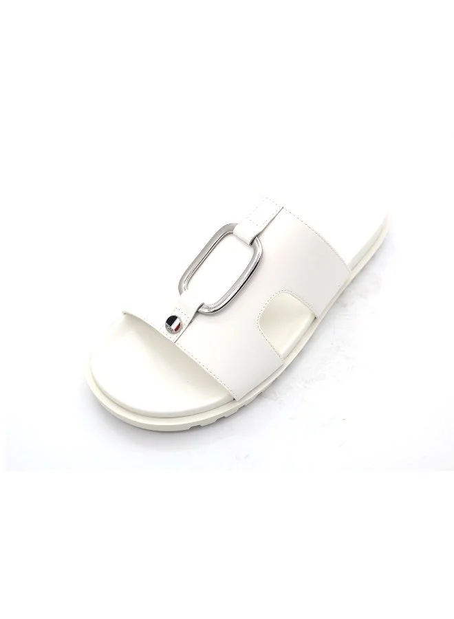 U.S. Polo Assn. WHITE US Polo Men’s White Slide Sandals – Casual Slip‑On Slides with Metal Accent for Home & Outdoors for Men | Best Price UAE