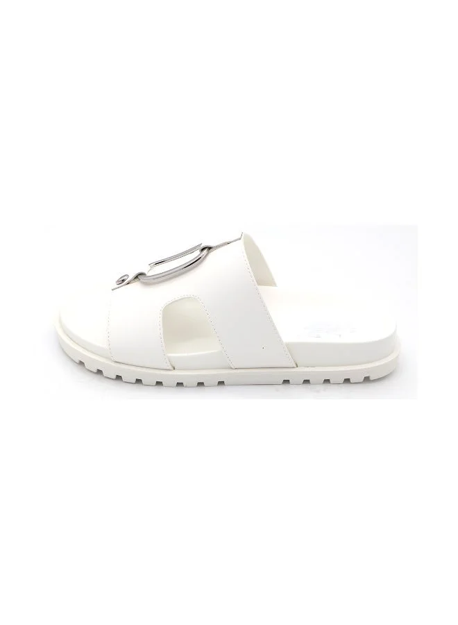 يو اس بولو اسن US Polo Men’s White Slide Sandals – Casual Slip‑On Slides with Metal Accent for Home & Outdoors