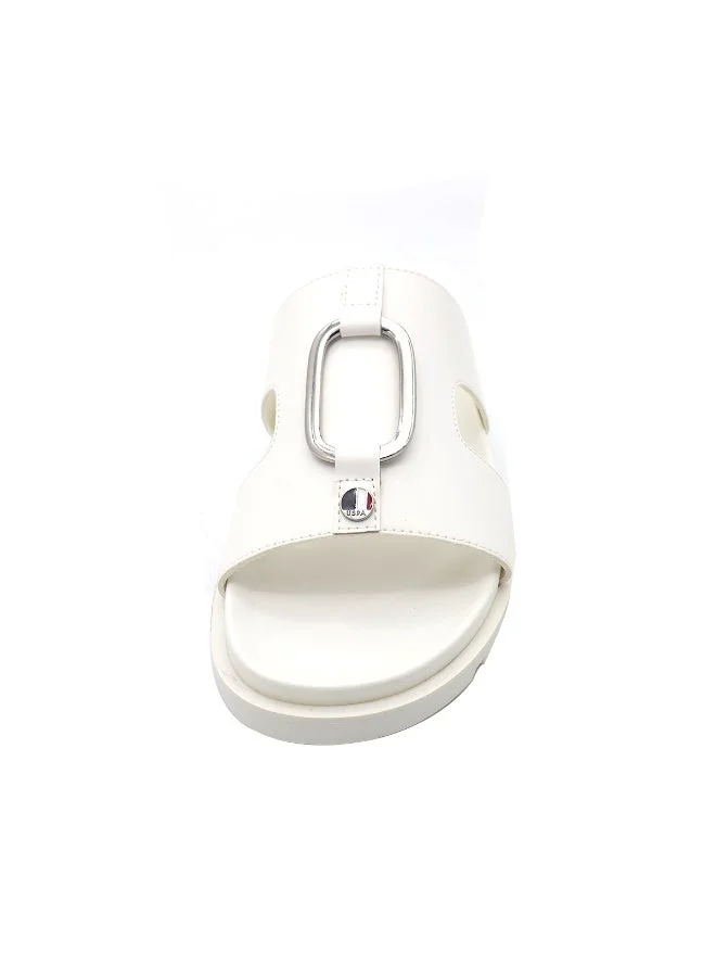 U.S. Polo Assn. WHITE US Polo Men’s White Slide Sandals – Casual Slip‑On Slides with Metal Accent for Home & Outdoors for Men | Best Price UAE
