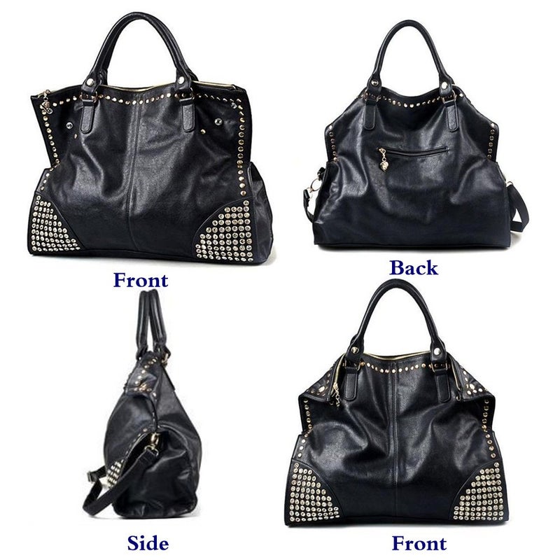 FiveloveTwo Fivelove Women Top Handle Shoulder Bag Personality Rivet Satchel Tote Middle Size Handbag Purse Bag (Rivet) - Image 2