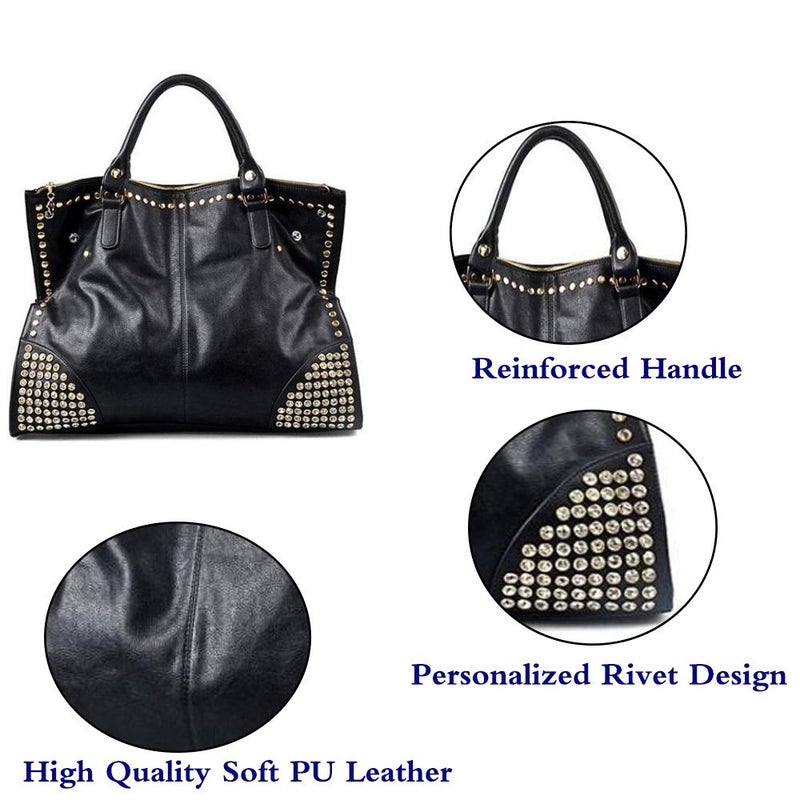FiveloveTwo Fivelove Women Top Handle Shoulder Bag Personality Rivet Satchel Tote Middle Size Handbag Purse Bag (Rivet) - Image 4