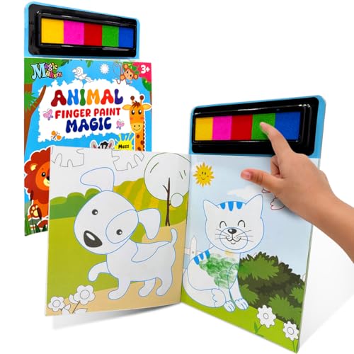 Wembley Animal Finger Painting & Coloring Art Book with 5 Finger Paint Ink Thumbprint Art & Craft for Boys & Girls Age 3 4 5 6 + Years Non-Toxic Mess-Free Washable Colors Ideal for Birthday Gift - Image 1