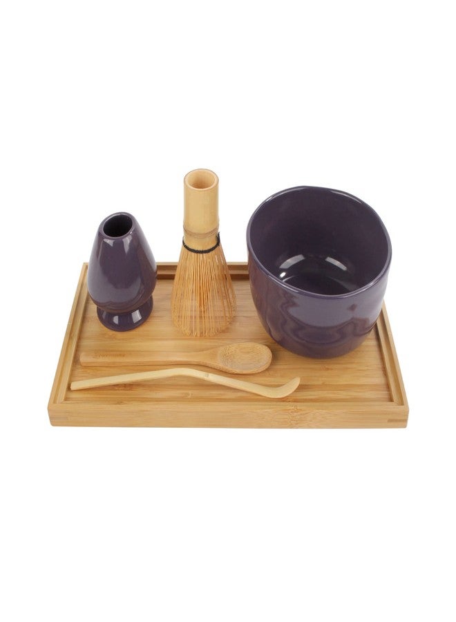 BambooMN Brand - Matcha Bowl Set (Includes Bowl, Rest,Tea Whisk, Chasaku, Tea Spoon & Tray) 1 Set Purple - Image 1