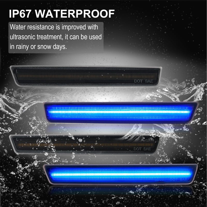 R&F Auto LED Side Marker Lights Compatible with Challenger 2015-2023 Blue Front Rear Fender Side Marker Lamps 4PCS Smoked Lens Sidemarker light Replace OEM#: 68195788AB, 68195789AB,68195796AB,68195797AB - Image 3