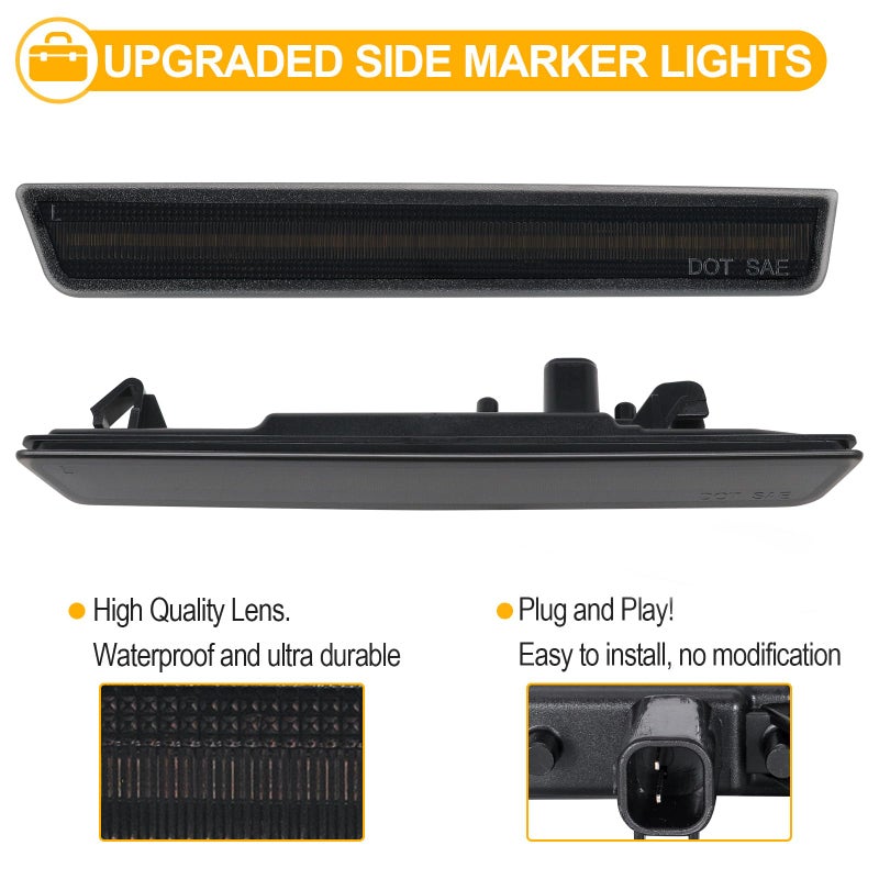 R&F Auto LED Side Marker Lights Compatible with Challenger 2015-2023 Blue Front Rear Fender Side Marker Lamps 4PCS Smoked Lens Sidemarker light Replace OEM#: 68195788AB, 68195789AB,68195796AB,68195797AB - Image 5